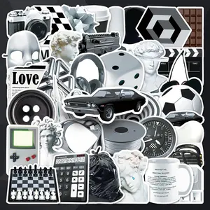 Simple Black and White Car Stickers, 50pcs/set Creative Car Decals, Universal Car Exterior Decoration Accessories for Car Computer Phone Case