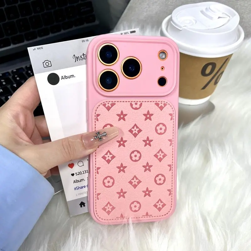 Elegant Luxury Leather Protective Case for iPhone 13-17 Pro Max, Shockproof Full-Coverage Smartphone Accessory, Soft-Touch Couples' Handheld Casing, Accessories