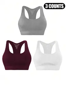 3 Piece Set Fitness Yoga Bra, Gym Sports Bra, Shockproof Gathered Outdoor Sports Training Bras, Casual Tight-Fitting Summer Workout Tops, Hollow Back Activewear, Workout Sets Women