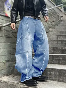 Men's Vintage Casual Loose-Fit Knife Shape Ripped Jeans, Light Wash Blue Denim Jeans, Perfect Gift for Husband Boyfriend, All Seasons Wear, Streetwear Pants