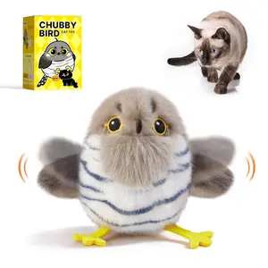 Potaroma Rechargeable Flapping Bird Cat Toy with Lifelike Chirp, Touch Activated Interactive Kitten Exercise Toy for All Breeds 5.1" - Little Chubby Bird or Cuckoo