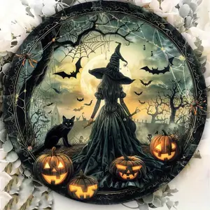 High-Quality Witch and Pumpkin Elf Halloween Decoration, Aluminum Witch Pumpkin Sprite Sign, Indoor Outdoor Use, Forest Restaurant Atmosphere
