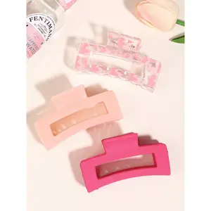 Transparent Printed Simple Rectangular Square Grip Hair Clip, Strong Grip Women Daily Leisure Shark Clip For Back Head, Ideal Gift For School Season