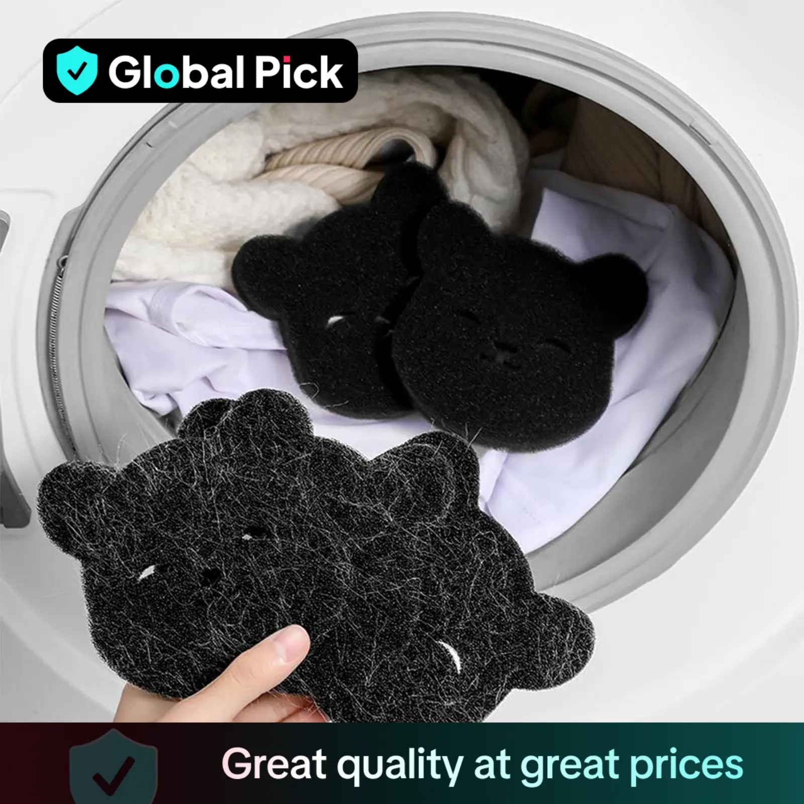 Pet Hair Remover for Laundry, 4 Counts Sponge Laundry Ball, Bear Design Laundry Lint Remover, Reusable Hair Remover Sponge