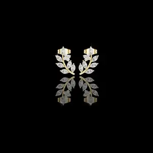 0.77 TCW Charming Lab Grown Marquise Cut Leaf Climber Earrings Nature Inspired Fine Jewelry