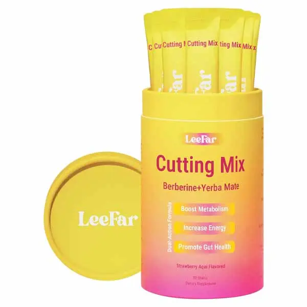 Leefar Cutting Drink Mix - Berberine, 5-HTP & Yerba Mate for Satiety Signaling, Metabolism & Gut Health - Strawberry Açaí Flavored, 30 Count
