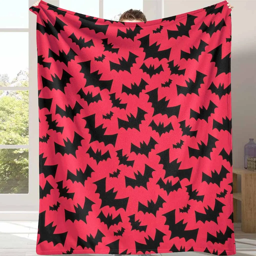 Halloween Bat Pattern Flannel Throw Blanket - Black Bat Silhouette Print, Soft Throws Blanket, Breathable Warm, Wrinkle Resistant, Decorative, Fluffy, 50*60in (Medium for Teens), 60*80in (Large for Adults), Ideal for Bedroom, Sofa, Breathable Warm Blanket