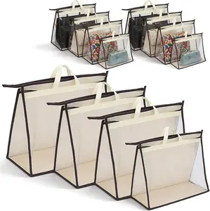 4 pcs enlarged and widened handbag storage bag, translucent handbag storage bag with handle, wallet organizing cabinet, zipper hanging storage bag, handbag, Storage Organizer