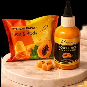 Byenblan 2 pcs Papaya Face and Body Soap & Smoothie SkinSare Daily Moisturizer (4oz) - Golden Hydrating Vitamin C Serum for Body Care, Lightweight Moisturizing Formula, Brightening, Smooth Skin, Acne Support, Moistur