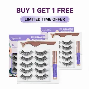 BUY 1 GET 1 FREE Styboldchic False Eyelash Kit with Tweezers and tools - Soft Comfortable Reusable Natural-Looking Lashes for Daily Glam Looks - 5 Pairs/Box Makeup