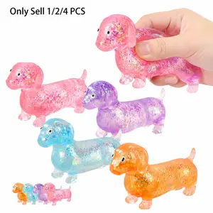 1/2/4 PCS Anxiety Squishies, Fidget Cube Stress Relief, Dachshund Squishy Stress Toy,  Upgraded Sparkly Sausage Dog Stretch Ball, Cute Mini Dogs with Face for kids Adults, Glitter Stress Balls