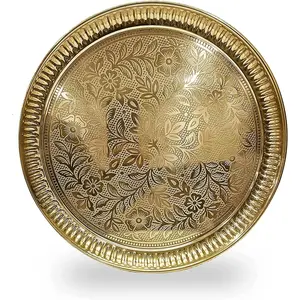 NOBILITY Pure Brass Pooja Thali 12 Inch Puja Plate Arti Thali Set Traditional Handcrafted for Diwali Home Office Mandir Wedding Return Gift Items