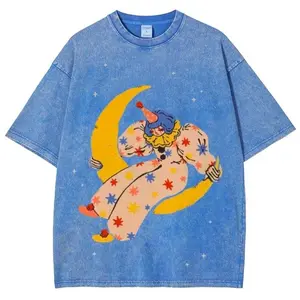 Clown on the Moon Vintage Washed Tee – Retro Space Clown Graphic Unisex Shirt