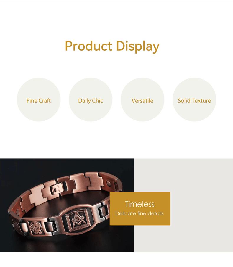 GGIRL Vintage Heave Solid Pure Copper Bracelet For Men,Effective Uitra Strength Magnetic Copper Bracelet-Adjustable Length Wearable Durability Men's Jewellry
