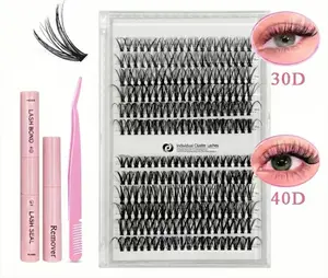 30D 40D Individual Cluster LashesStock Up DealsMix 9-17mm Length, 240 Pieces,Ultra-ThinInvisible Band Natural Curl Volume DIY EyelashExtension,Reusable Lash Kit