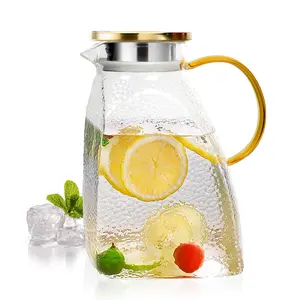 Sleek Borosilicate Glass Water Pitcher - 1.8L Narrow, Ribbed, Fridge-Friendly Heat Resistant Jug, Iced Tea & Lemonade Pitcher for Home & Holiday Use, Iced Tea Pitcher