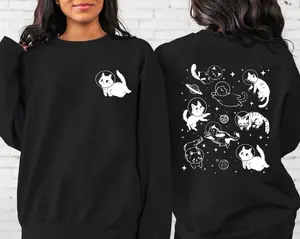 Cats in Space Hoodie,Funny Cat Hoodie,Retro Kitten Trendy Hoodie,Cat Lover Gift,Unisex Graphic Hoodie,Aesthetic Graphic Retro Vintage Hoodie