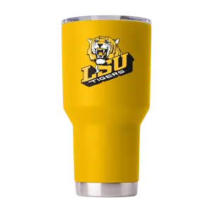LSU Vault Collection 30oz Yellow Stainless Steel Insulated Vacuum Flask, Portable Travel Drinkware Flask