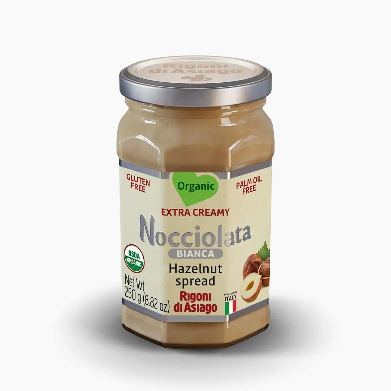 Rigoni di Asiago Nocciolata Bianca Organic Hazelnut Spread, 8.82 oz, Cocoa Free