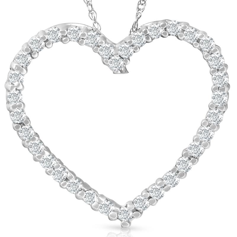 10K White Gold 1/2ct Lab Grown Diamond Heart Pendant 18" Necklace