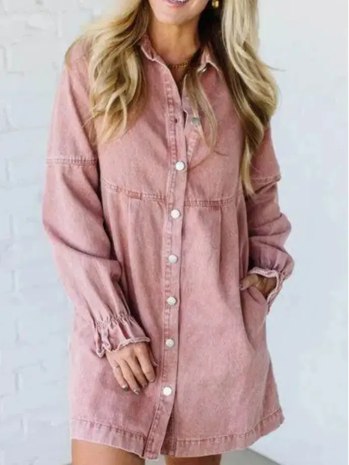 Vintage Washed Denim Shirt Dress
