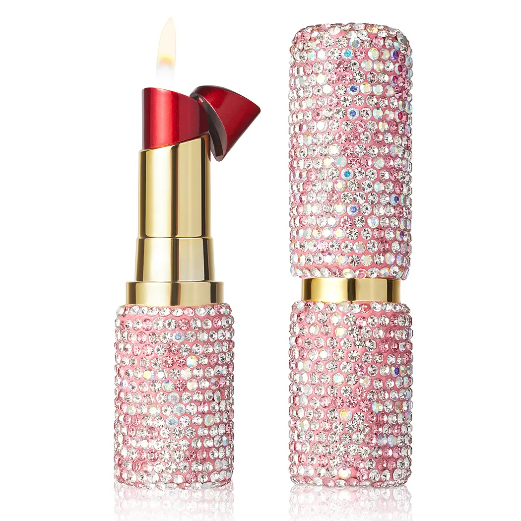 Refillable Butane Luxury Bling Rhinestone Lipstick Lighter - Soft Adjustable Open Flame with 2 Adjustment Sheets and Gift Bag, Lighter Accessory, Mini Gifts for Women, GF Gift for Birthdays, Anniversaries