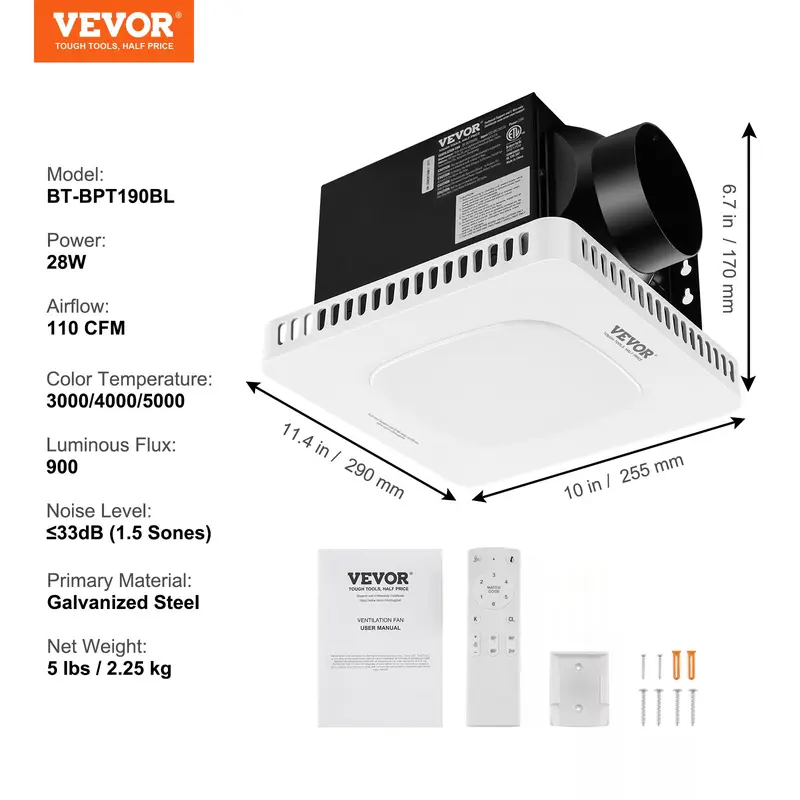 110 CFM - no Heating with 1 Color Lamp
