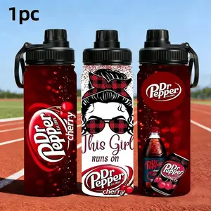 1pc 33oz 1000ML Dr Pepper Insulated Stainless Steel Water Bottle with Lid, Vacuum Insulated Flask - Hot & Cold Drinks, Durable & Reusable for Camping,Travel, Birthdays & Holidays,Hand Wash Only