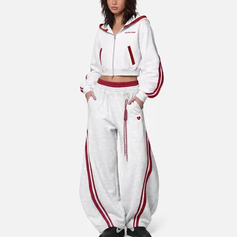 AELFRIC EDEN Men's Baggy Heart Track Pants - Contrast Stripes, Wide-Leg Cotton Blend, Drawstring, Sporty Chic, Gym Joggers with Pockets, Vintage Streetwear Comfy Bottoms,sohochic