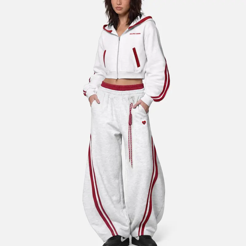 AELFRIC EDEN Men's Baggy Heart Track Pants - Contrast Stripes, Wide-Leg Cotton Blend, Drawstring, Sporty Chic, Gym Joggers with Pockets, Vintage Streetwear Comfy Bottoms,sohochic