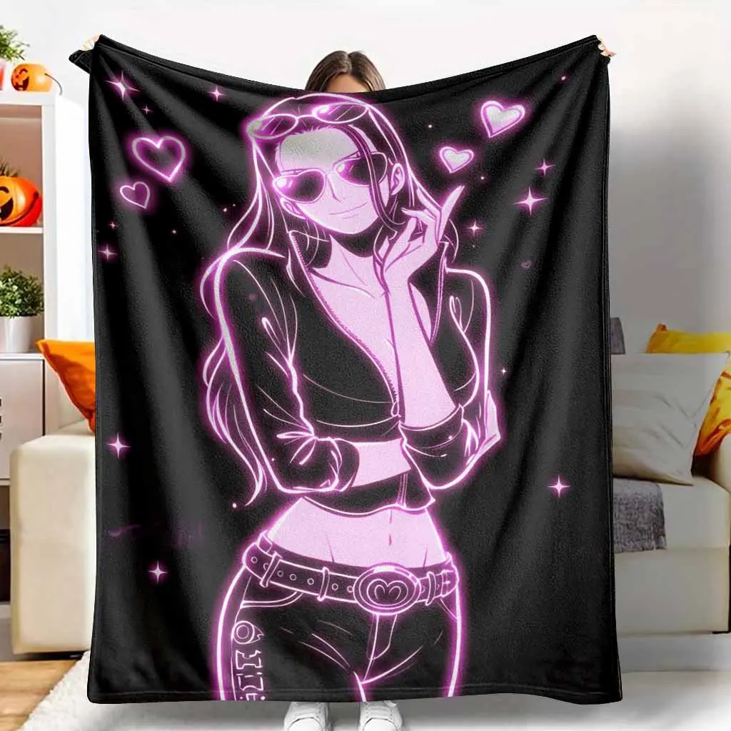 Neon Girl Flannel Throw Blanket, Pink Heart Glow Print, Soft Warm Lightweight Cozy Aesthetic Throw for Bedroom, Valentine Gift Home Decor, Throw Blankets