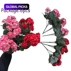 Artificial Geraniums Fake Flowers for Outdoors Decoration, 6 Bundles Geraniums Flowers UV Resistant Look Real Faux Plants for Front Door, Porch, Patio & Home, Lifelike Artificial Flower, Artificial Flower Decorations, Mix #GLOBAL PICKS