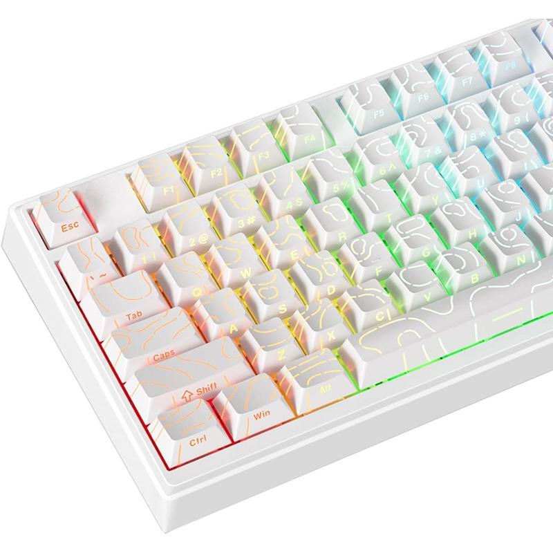 Contour Line Keycaps 98 Set Custom PBT Cherry Profile Double-Shot Light Shine-Through Key Caps with South-face Print for Mechanical Gaming Keyboard ANSI Layout