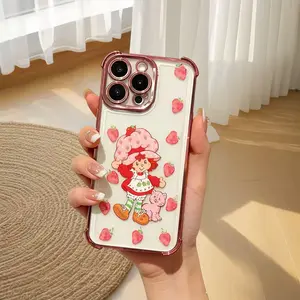 S-Strawberry Shortcake Girly Phone Cases Cute Cartoon Phone Case Compatible for iPhone 17 Promax 16 15 14 13 12 11 and for Samsung S21-S25 Perfect Gift for Fans Her/Him