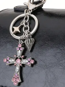 Christian Cross Keychain Pendant with Diamond Amulet, Star and Shell Decor, Bag Charm, Wallet Backpack Accessory, Luggage and Car Decoration, Keychain Jewelry