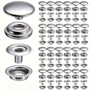 100pcs Stainless Steel Snap Button Kit, Bagged, 15mm Snap, Suitable for Boat Covers, Sewing Faux Leather, Canvas, Jeans, Jackets, Bags, Clothes and other DIY Crafts