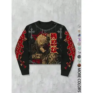 Neutral street style angel pattern printed sportswear, loose casual long sleeved round neck, suitable for autumn and winter fashionRAIMENTRY