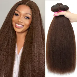 Chocolate Brown Kinky Straight Bundles Human Hair Yaki Straight Human Hair  Bundles Unprocessed Brazilian Virgin Remy Hair Yaki Straight BundlesFor Women