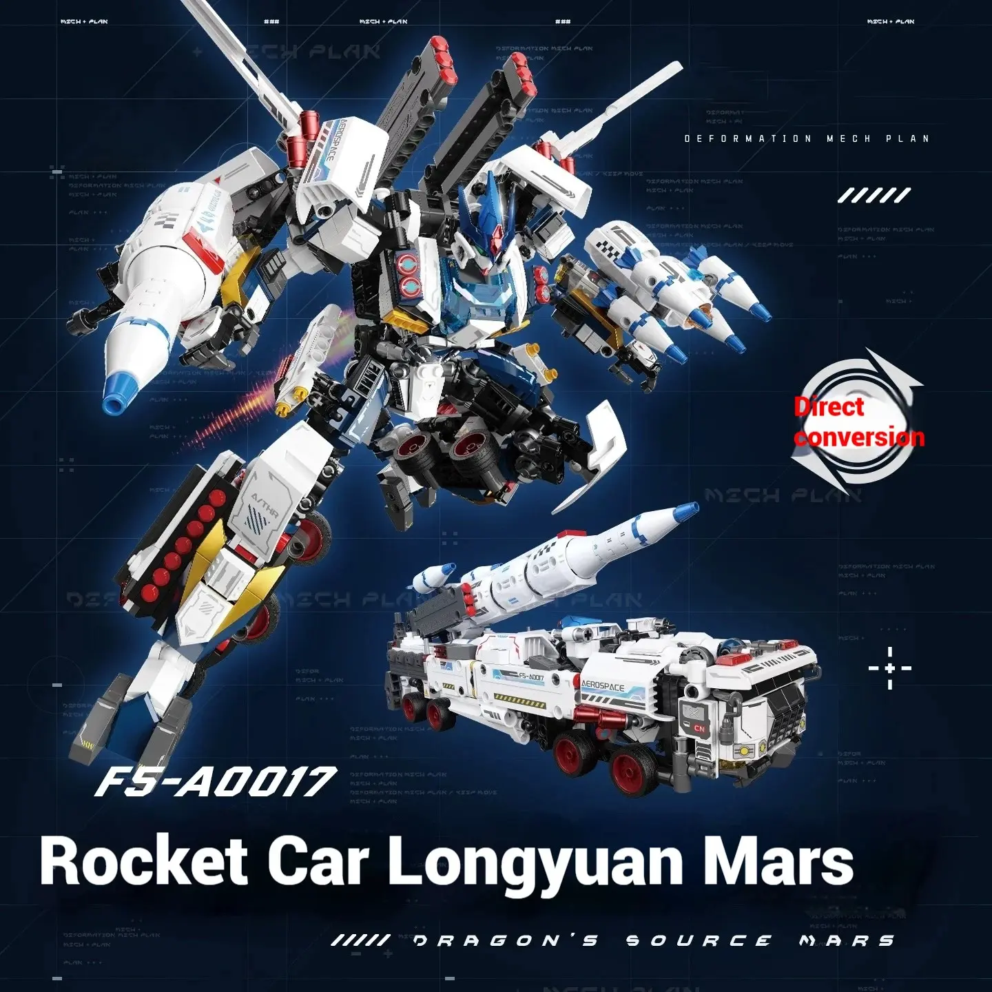 Building blocks car transforming robot toy ornaments, rocket car mecha DIY assembly model, office home decoration ornaments