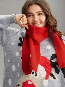 BloomChic Letter Patched Solid Color Neck Scarf - 100% Polyester Knitted Shawl, Raspberry, 1 Size, Hand Washable Fashion Accessory, Scarf Around Neck, 2026 Spring Break Gift for Mothers Swimweek