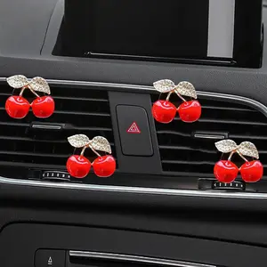 4pcs Water Drill Cherry Car Air Freshener, Fruit Decoration Fashion Perfume Clip, Aromatic Fruity Fragrance, Scented Automotive Accessories, Stylish and Aromatic, Car Fragrance Set, Car Scent Diffuser
