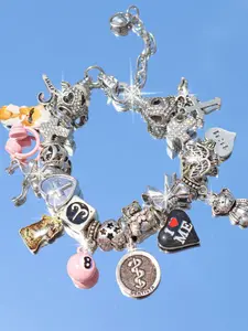 Renaissance Vintage Bear Charm Bracelet, Cross Heart Bow DIY Bracelet, Leopard Print Quote Bracelet, Music Bear Earphone Bracelet