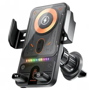 15W Wireless Car Charger Mount, Auto-Clamping Car Phone Holder with 7-Color RGB Light, Fast Charging Air Vent Clip Phone Mount for Car, Compatible with iPhone 17/16/15/14/13 Pro Max, Samsung S26/S25/S24/S23