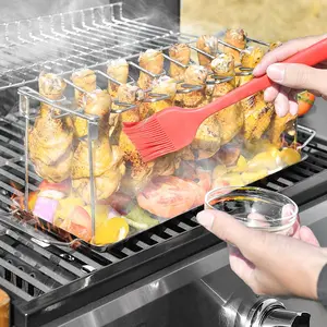 Stainless Steel Chicken Leg Grill Rack, Non-Stick BBQ Drumstick Holder with Drip Tray, Grill Accessories for Roasting Chicken Wings, Legs, Thighs, Oven & Grill Safe