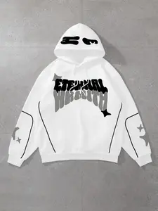 Men's Hooded Sweatshirt, Front Print 'eternal Wrath' with and Gradient, Star Patterns, Street Style Fashion