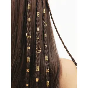 80pcs Mixed Gold Color Dreadlocks Set, Unique Street Style Party Braided Hair Clips & Accessories, Summer Hair Decorations For Women
