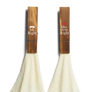 Mr. Right & Mrs. Always Right Rustic Wooden Clothespin Towel Hooks for Bathroom Decor Wedding Gifts for Couples Farmhouse Home Organiser  gift