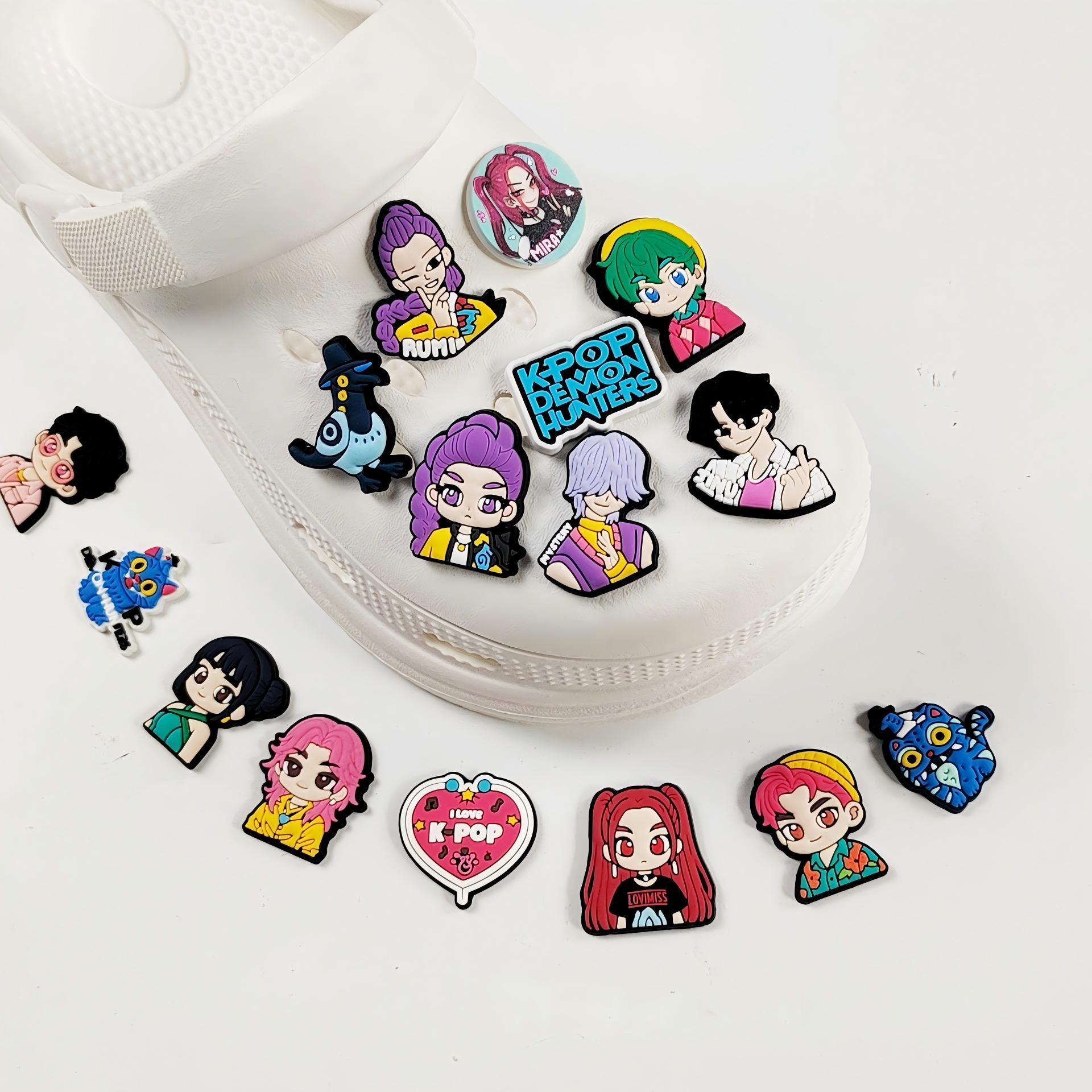 Trendy "Demon Hunter" Series PVC Shoe Charms — 23-Piece Set of Cartoon Soft Rubber Shoe Accessories; Cute Shoe Buckles Suitable for Various Occasions