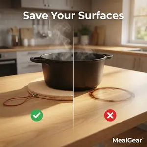 MealGear Cork Trivet Set of 3 Heat Resistant Hot Pads Natural Thick Coasters with Hanging Loop Small Medium Large Sizes for Kitchen Dining Table Protect Surfaces