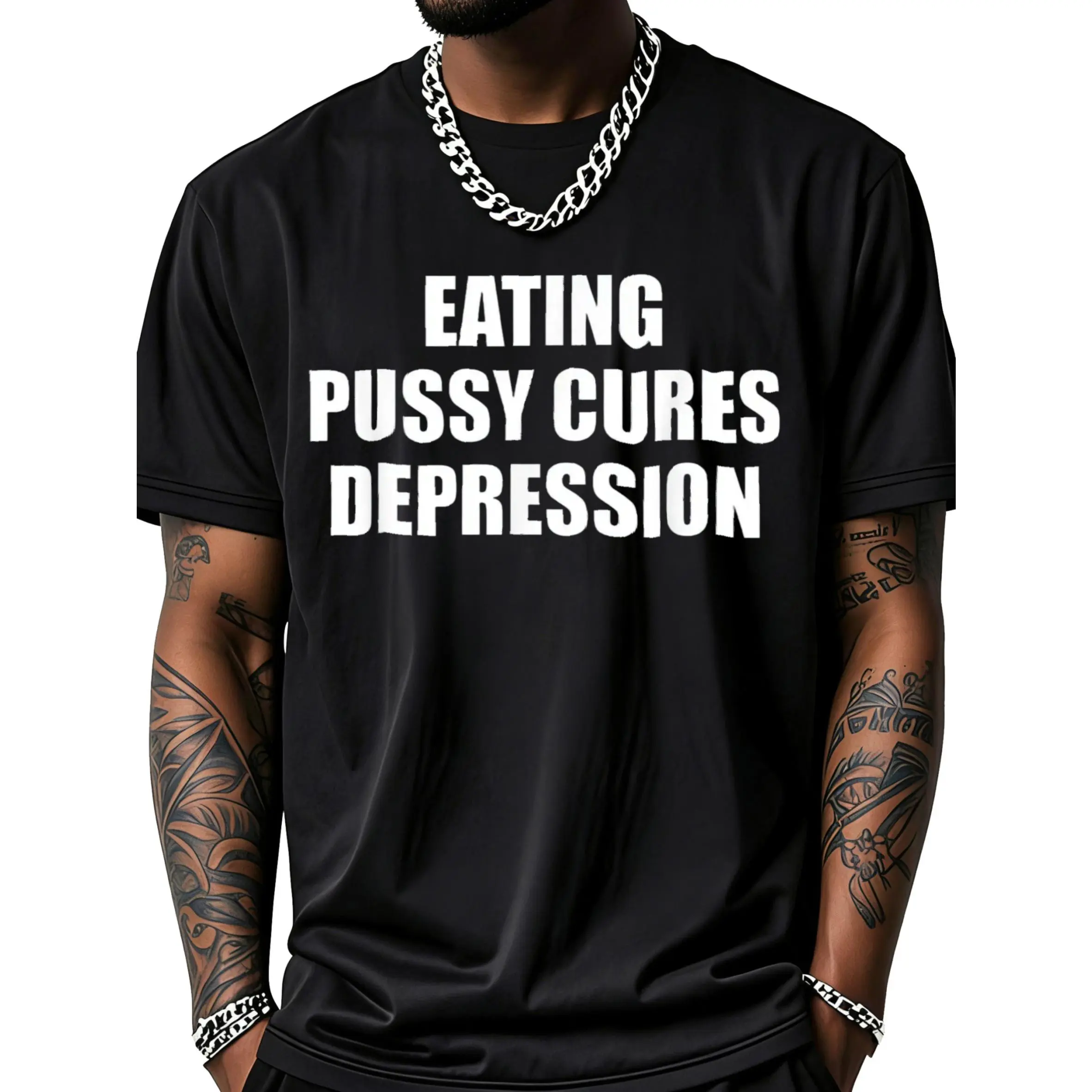 Eating P...y Cures Depression Text Print T-Shirt Unisex Clothing Streetwear
